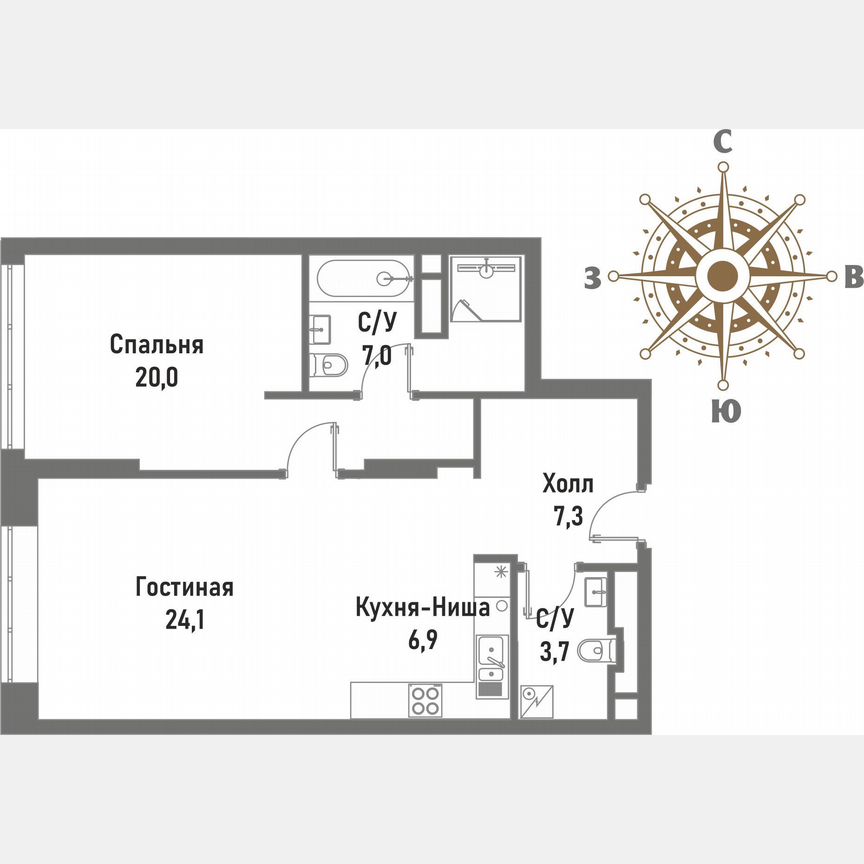 1-к. квартира, 69 м², 18/20 эт.