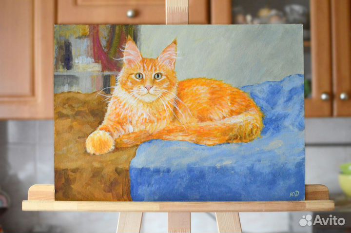 Картина кот Арсен рыжий подарок кошка 30x40