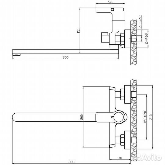 Смеситель для ванны Rossinka rs50-32 Хром