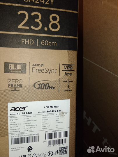 Монитор Acer 24 100Hz 1920x1080 IPS Новый