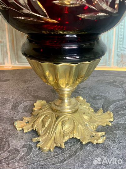 Ваза для фруктов цветной хрусталь Германия бронза