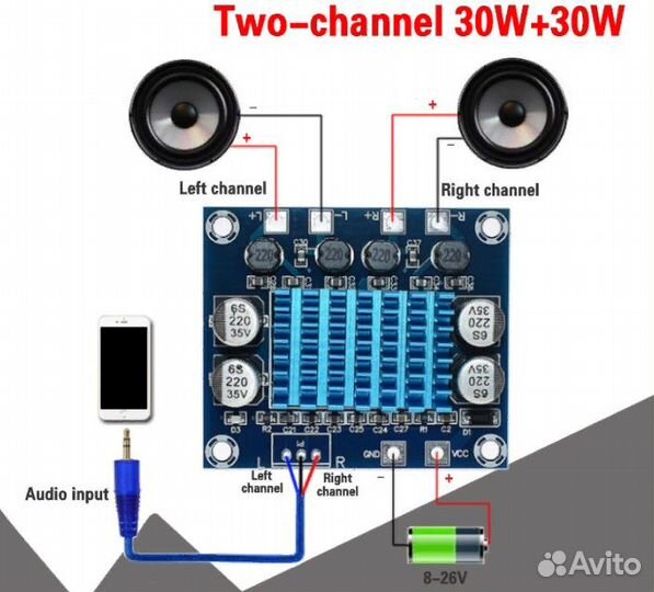 Плата усилителя звука 30Вт