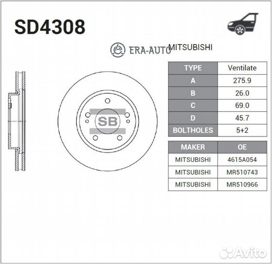 Sangsin brake SD4308 диск тормозной передний\ Mitsubishi Pajero Pinin 1.8/1.8GDi/2.0GDi 99