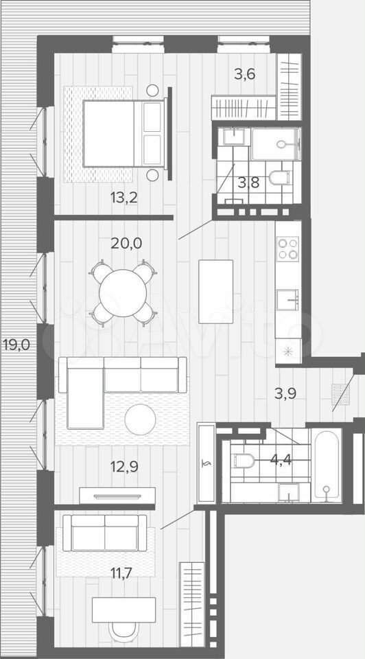 2-к. квартира, 92,5 м², 9/9 эт.