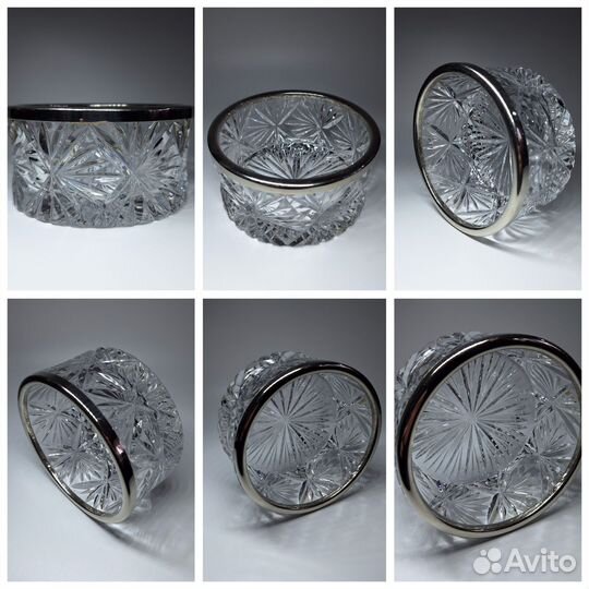 Винтажные хрустальные вазы с мельхиоровым ободком