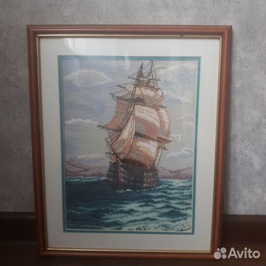 Корабль крестиком ручная работа