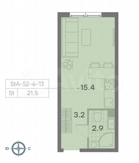 Квартира-студия, 21,5 м², 6/23 эт.