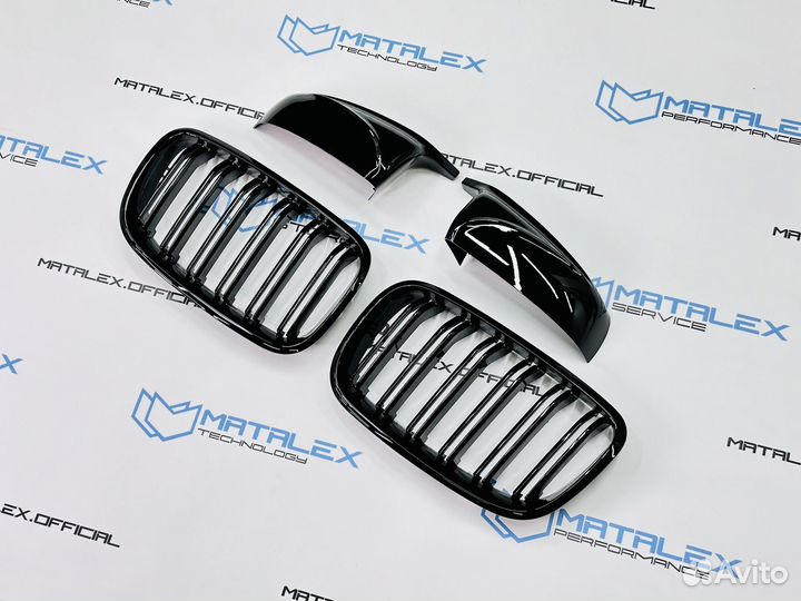 Комплект накладки + решетки BMW X5 E70, глянец