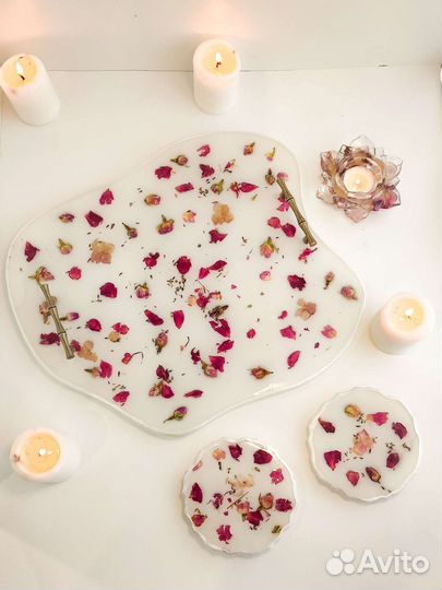 Поднос и подстаканники ручной работы