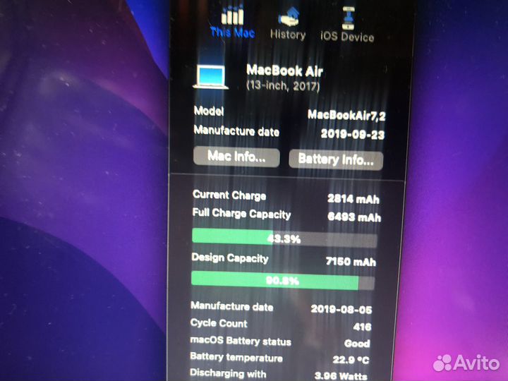 Macbook air 2019 акб как новый