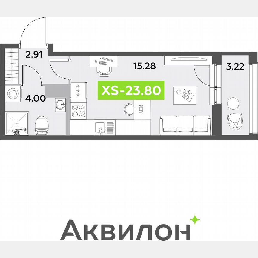 Квартира-студия, 23,8 м², 12/12 эт.