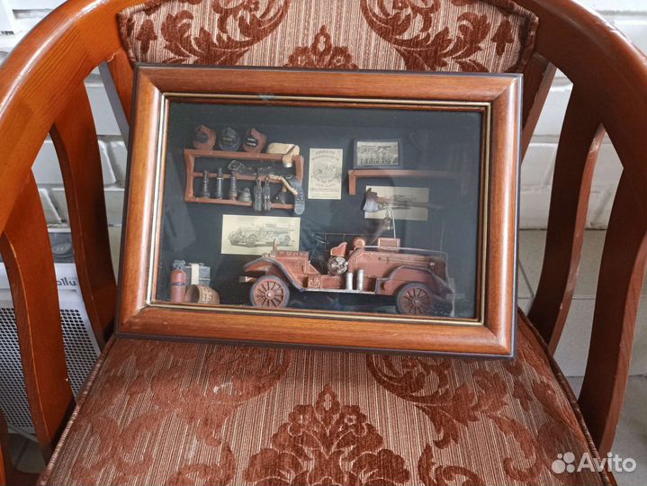 Картина диорама.пожарная машина.винтаж