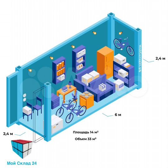 Складское помещение, 14 м² с охраной