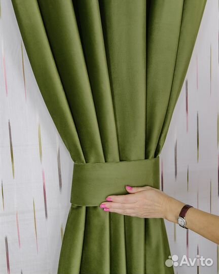 Шторы бархат Беллиссимо оливковый новые пошив