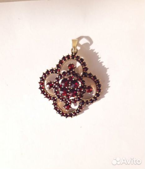 Старинный гранатовый кулон подвеска серебро