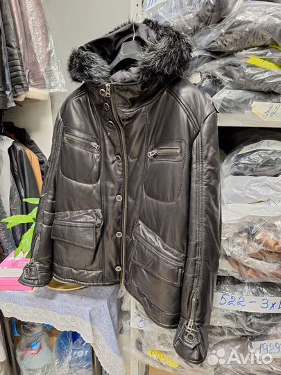 Мужской кожаный пуховик