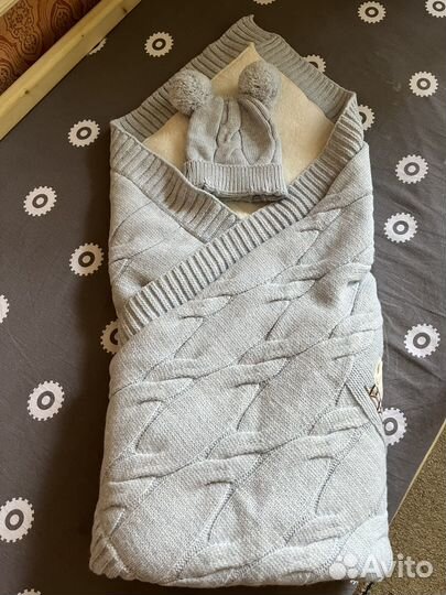 Плед вязаный теплый детский на выписку