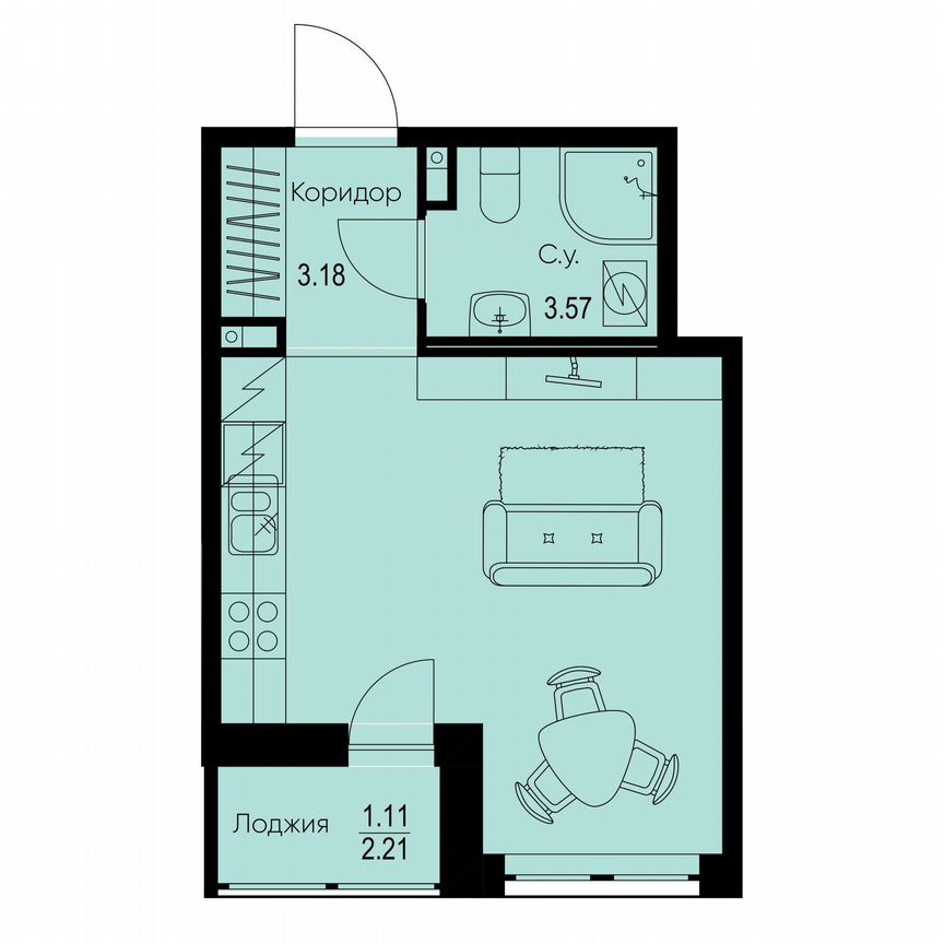 Квартира-студия, 26,1 м², 2/9 эт.