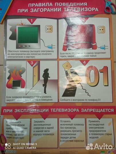 Плакат. Правила поведения при загорании телевизора