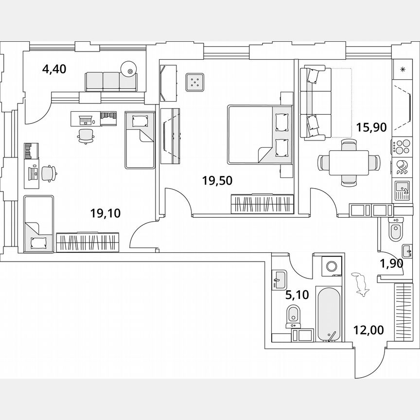 2-к. квартира, 75,7 м², 5/13 эт.