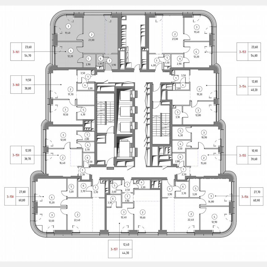 2-к. квартира, 53,4 м², 20/53 эт.