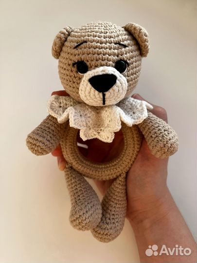 Мишка, вязаные игрушки, погремушки
