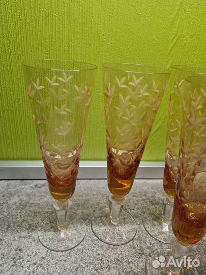 Фужеры хрустальные СССР цветные Весна Весенние 6шт