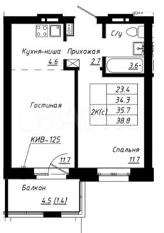 2-к. квартира, 35,7 м², 8/16 эт.