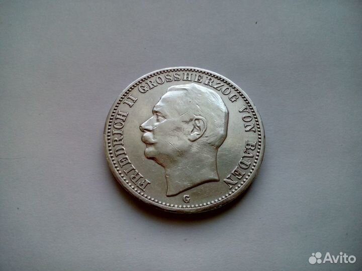 3 марки 1914 G Германия Баден серебро 900 оригинал