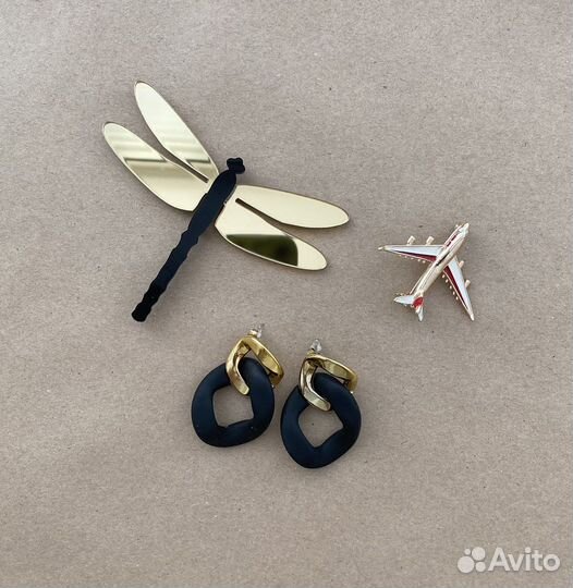 Бижутерия брошь Стрекоза Самолёт серьги ретро