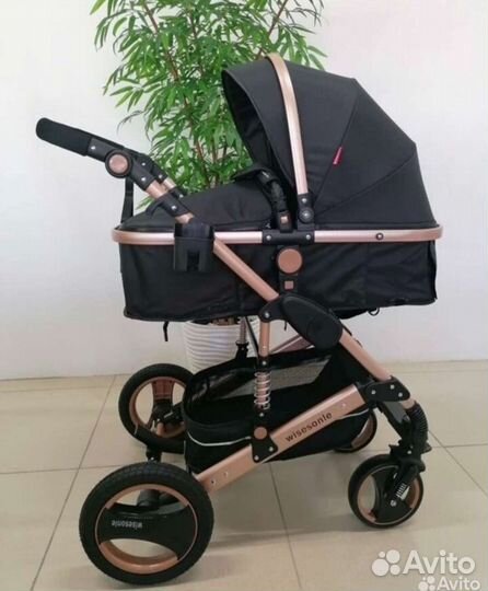 Коляска трансформер 2/1/ черный и песочный