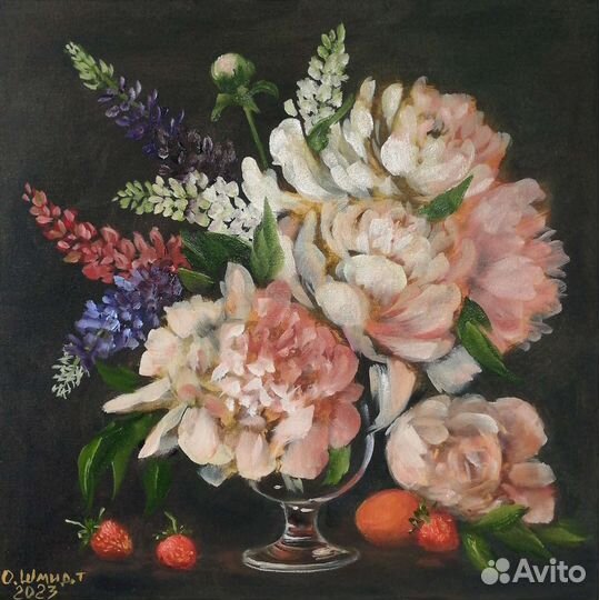 Цветы на темном фоне 9картин холст/подрамник/масло