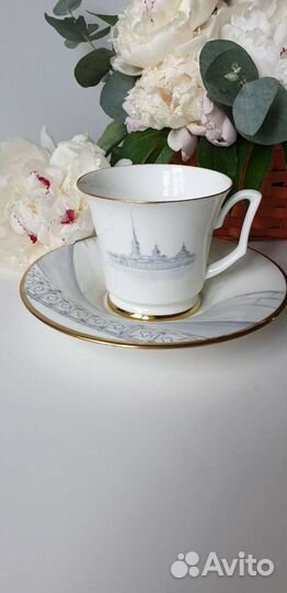 Чайная пара лфз, ручная роспись, авторский фарфор