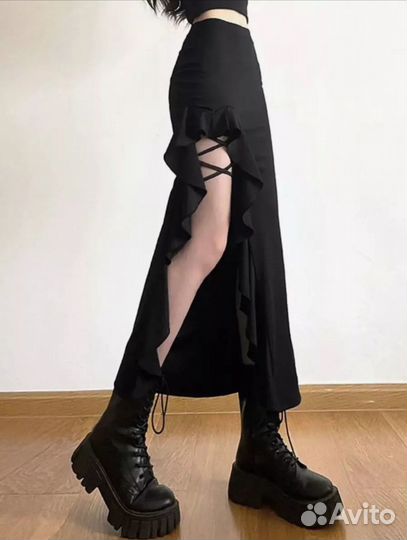 Юбка в корейском стиле y2k с разрезом