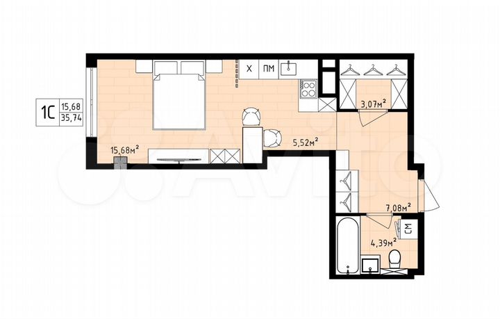 Квартира-студия, 35,7 м², 14/16 эт.