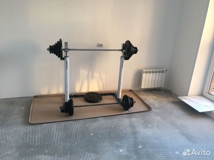 Стойка для штанги, штанга, блины