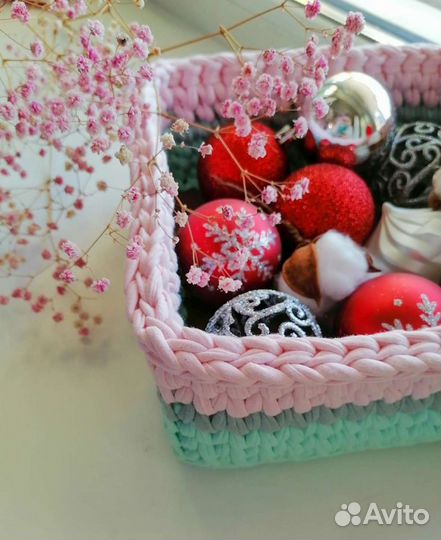 Корзинка из трикотажной пряжи ручная работа