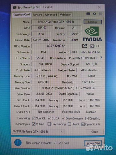 Видеокарта MSI Gtx 1050ti Gaming X