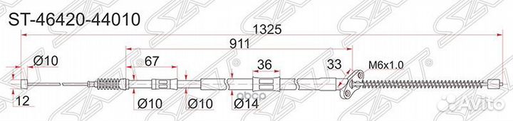 Трос ручника TY Ipsum/Gaia, SXM1#/ACM1# 96, -RH