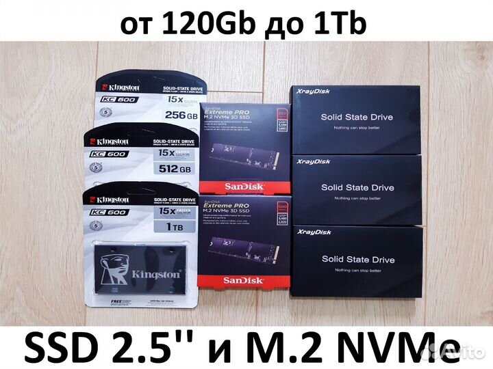 SSD и M.2 NVMe XRayDisk, SanDisk, Kingston