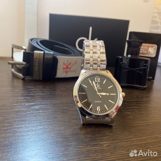 Мужской набор подарок 3в1 часы ремень духи