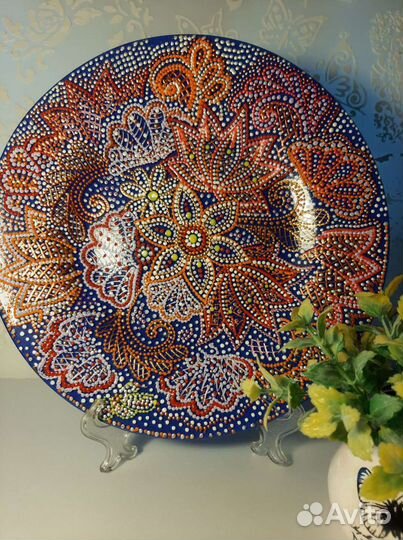 Тарелка точечная роспись акриловыми красками