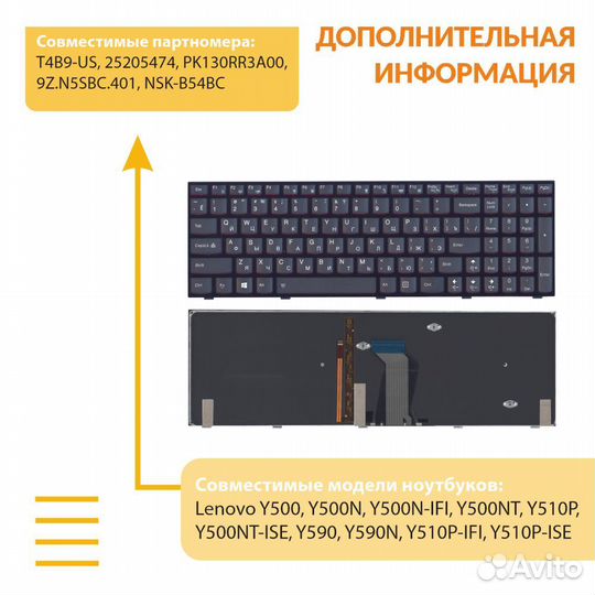 Клавиатура Lenovo Y500, Y500N, Y500NT черная