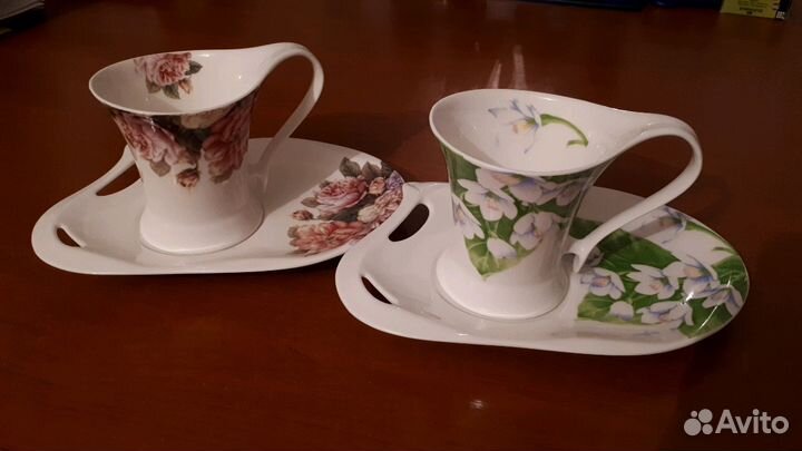 Кофейная пара (2 чашки + блюдца), фарфор