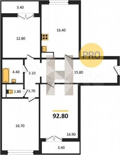 3-к. квартира, 92,8 м², 10/17 эт.