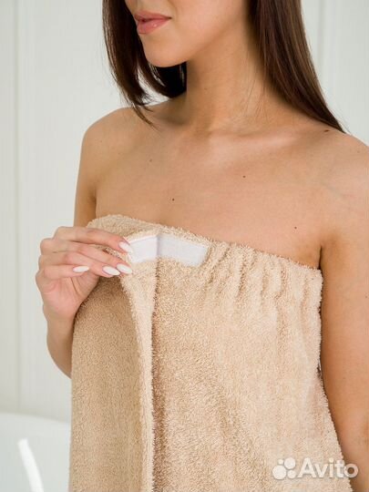 Парео-юбка махровое женское бежевое для бани XL