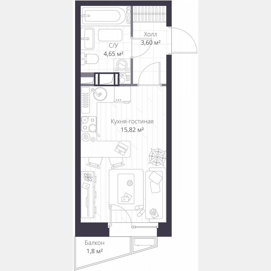 Квартира-студия, 24,6 м², 7/11 эт.