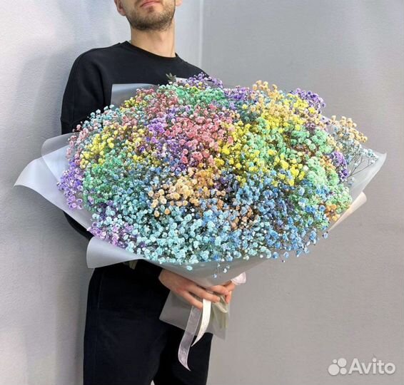 Букет гигант из гипсофилы, радужная гипсофила