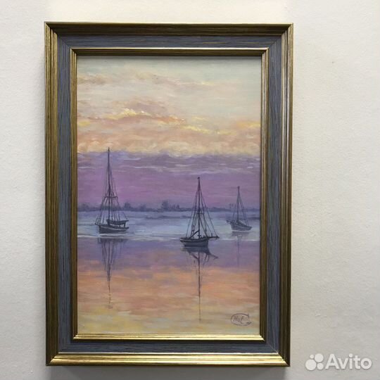 Живопись, Картина маслом на оргалите 30х20 (яхты)