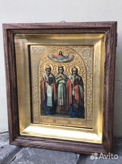 Икона Святой Николай, Екатерина и Василий.Живопись